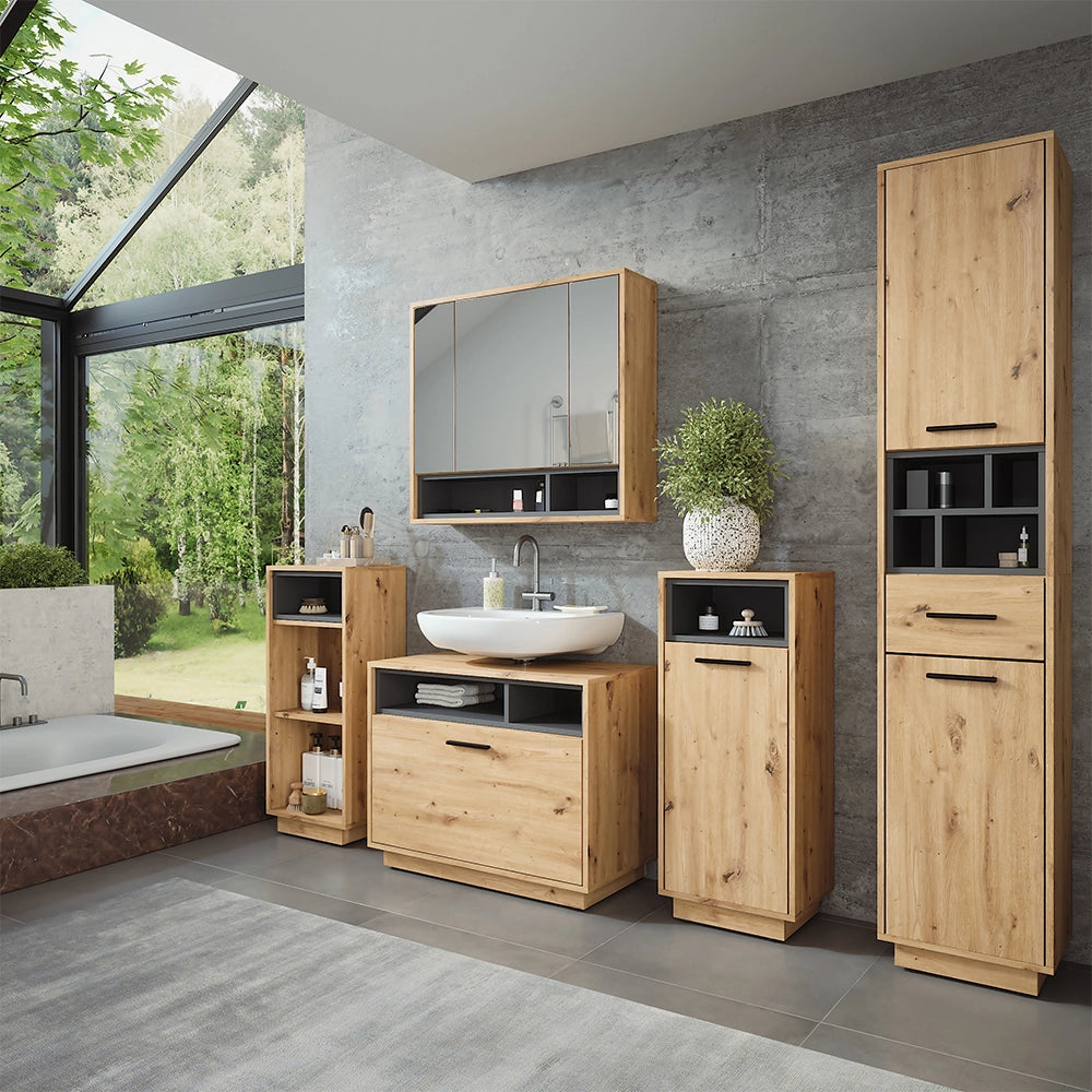 Vicco Set di mobili da bagno Rovere artigianale/antracite 3 pezzi con unità midi