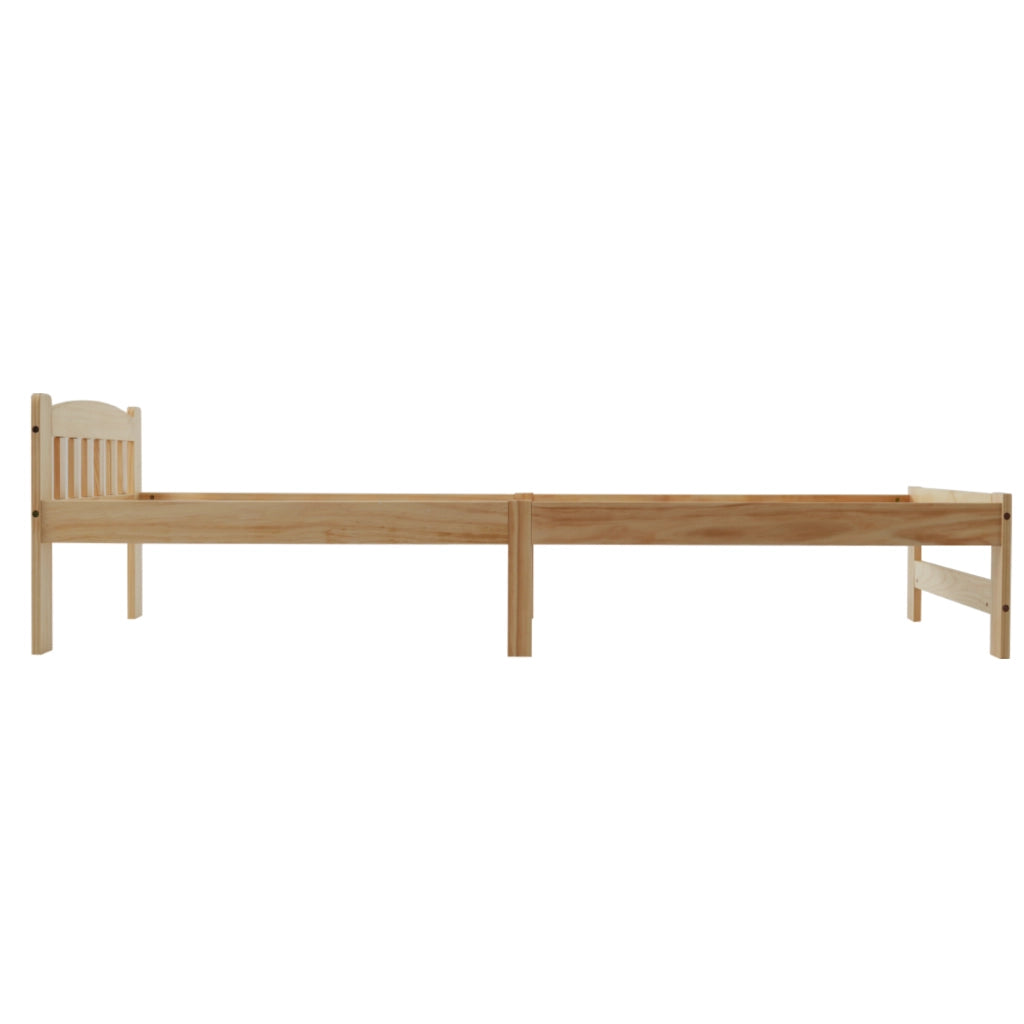 Letto singolo in legno massello - Zephmum - 90x200 cm - Natur - Con testiera e rete a doghe