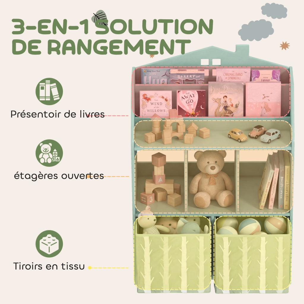 Libreria bambini con ripiani e 2 cassetti tessuto ¨C Xylo ¨C MDF verde