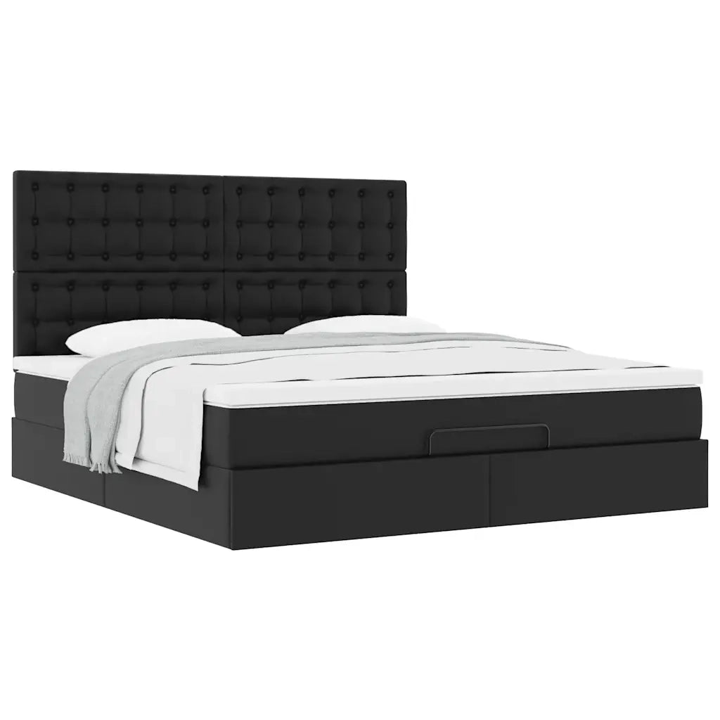 Struttura Letto Pouf con Materasso Nero 180x200 cm Similpelle 3313016