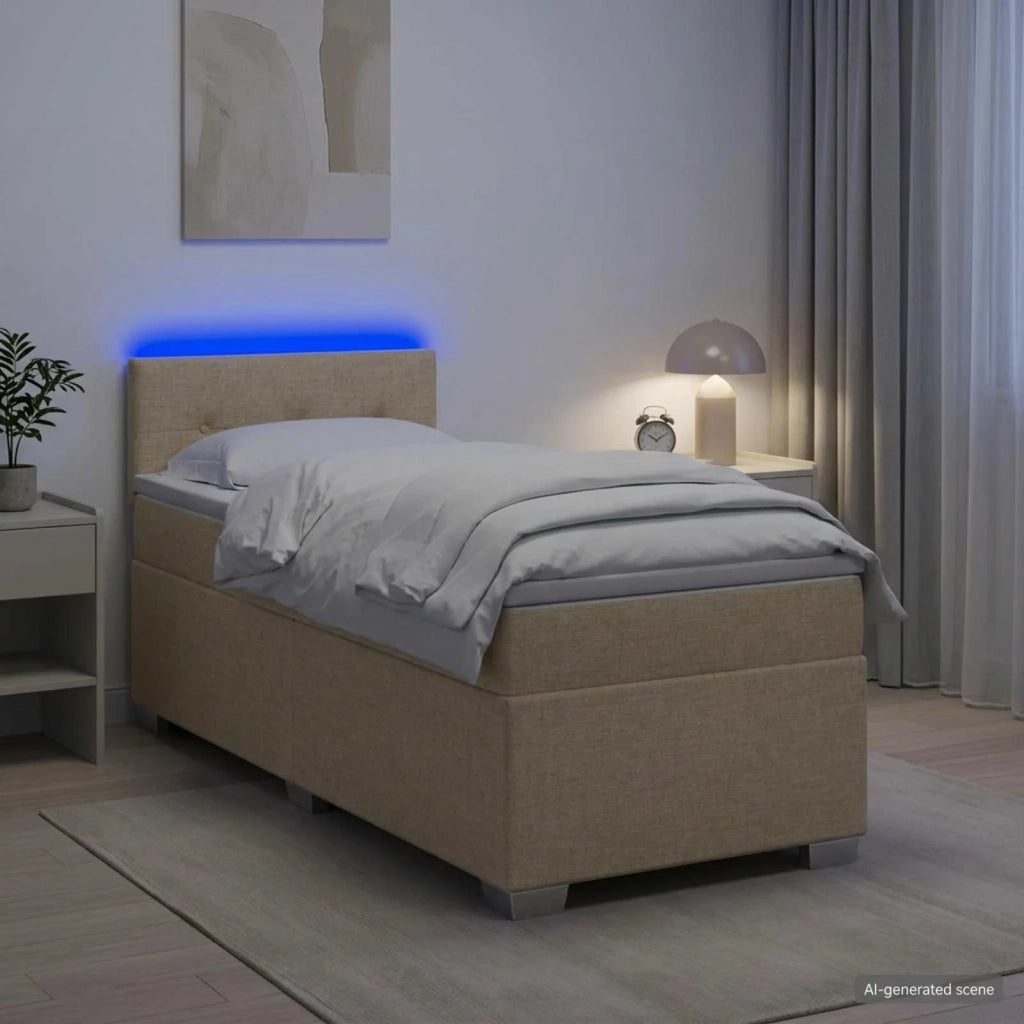 Letto con Box Spring, Materasso e LED Crema 90 x 190 cm Tessuto 3451838