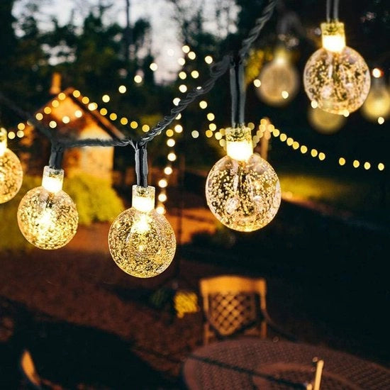 Cavo di illuminazione esterno 50 led 95 m acqua resistente sensore di luce bianco caldo decorazione giardino festa - Illuminazione natalizia con 8 modalità cristallo sfera