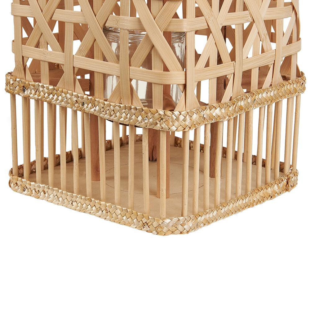 Lanterna porta candela in bambù naturale 35 cm in stile boho per interni ed esterni