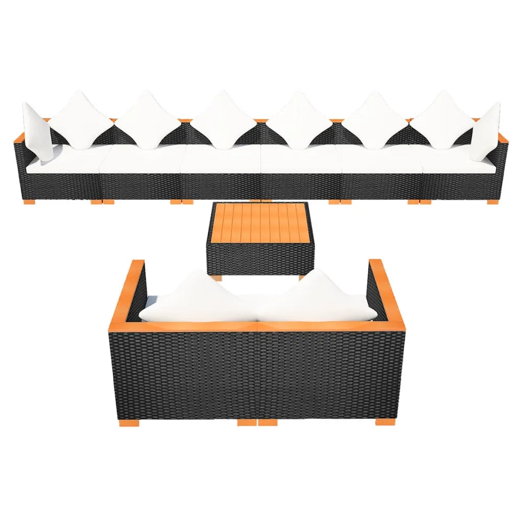 Set Divani da Giardino 9 pz con Cuscini in Polyrattan Nero 42752