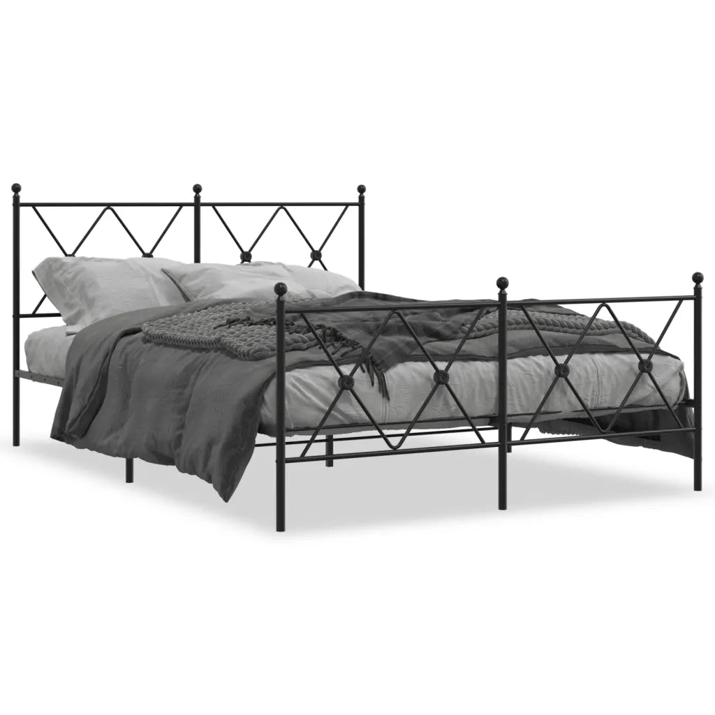 Letto matrimoniale | Letto per adulti | Giroletto con Testiera e Pediera Metallo Nero 140x190 cm