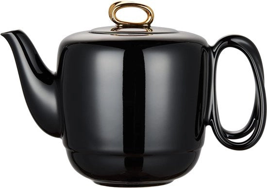 Tazza da tè in ceramica con filtro, maniglia curva, set da tè ceramico per tè libero, 1000 ml finitura dorata in ceramica nera lucida per regali
