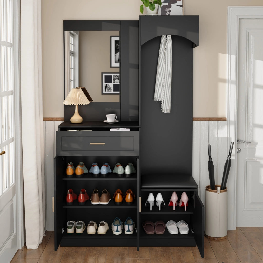 Armadio Ingresso con Specchio e Scarpiera ¨C MINIMAL ¨C Bianco, Legno