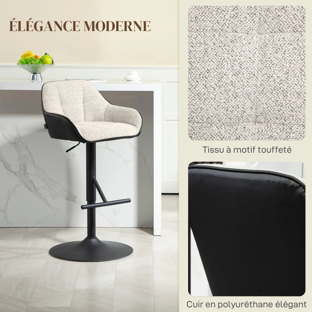 Sgabello da Bar Regolabile ¨C Xylo ¨C Tessuto Effetto Lino Grigio Base Acciaio Set 2 Pezzi