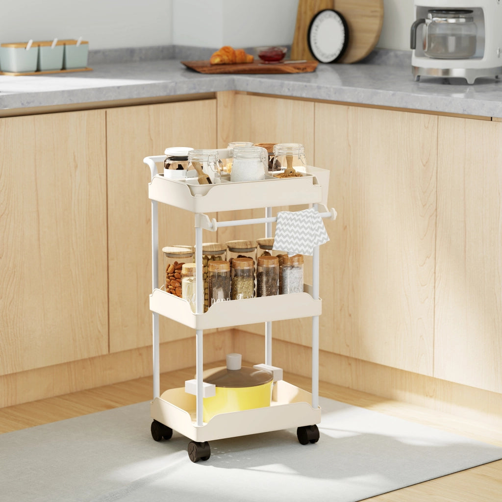 Carrello Ausiliario 3 Ripiani con Ruote ¨C Xylo ¨C Bianco con Cestini Estraibili
