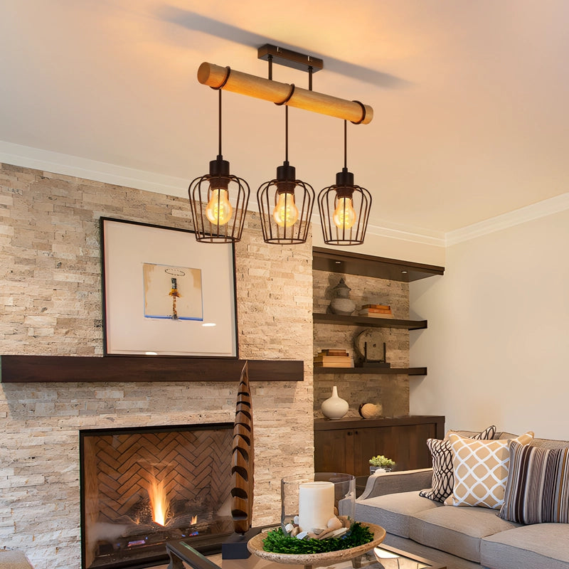 ZMH Lampada da soffitto vintage in legno metallo nero design industriale E27 per soggiorno senza lampadina