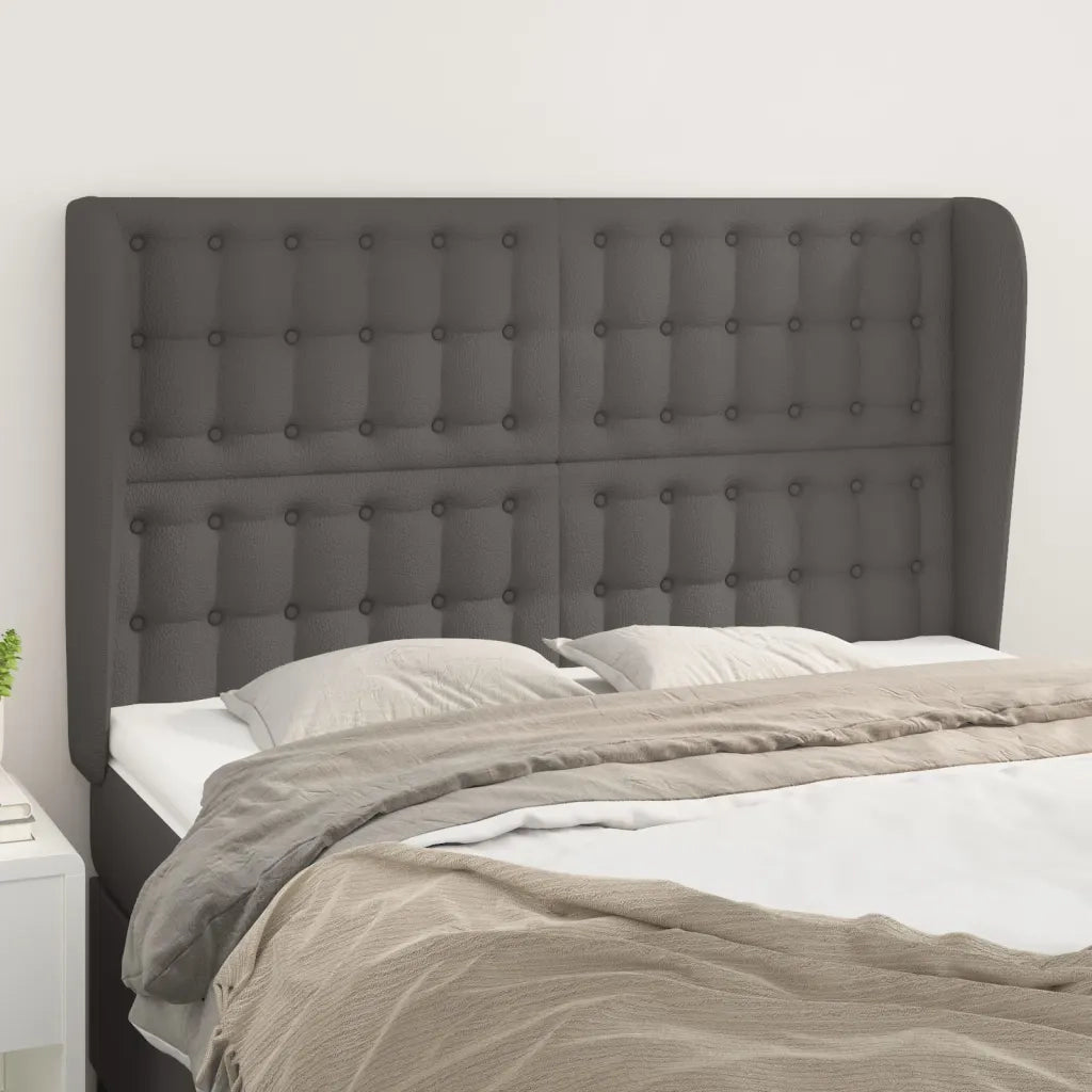 Testiera | Testata ad Orecchio Grigio 147x23x118/128cm in Similpelle