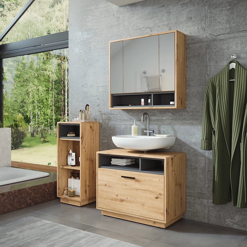 Vicco Set di mobili da bagno Rovere artigianale/antracite 3 pezzi con unità midi