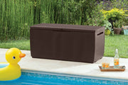 Cassapanca outdoor Chicoutimi, Baule da giardino, Contenitore da esterno, Panchina contenitore da esterno, 123x54 h57 cm, Marrone