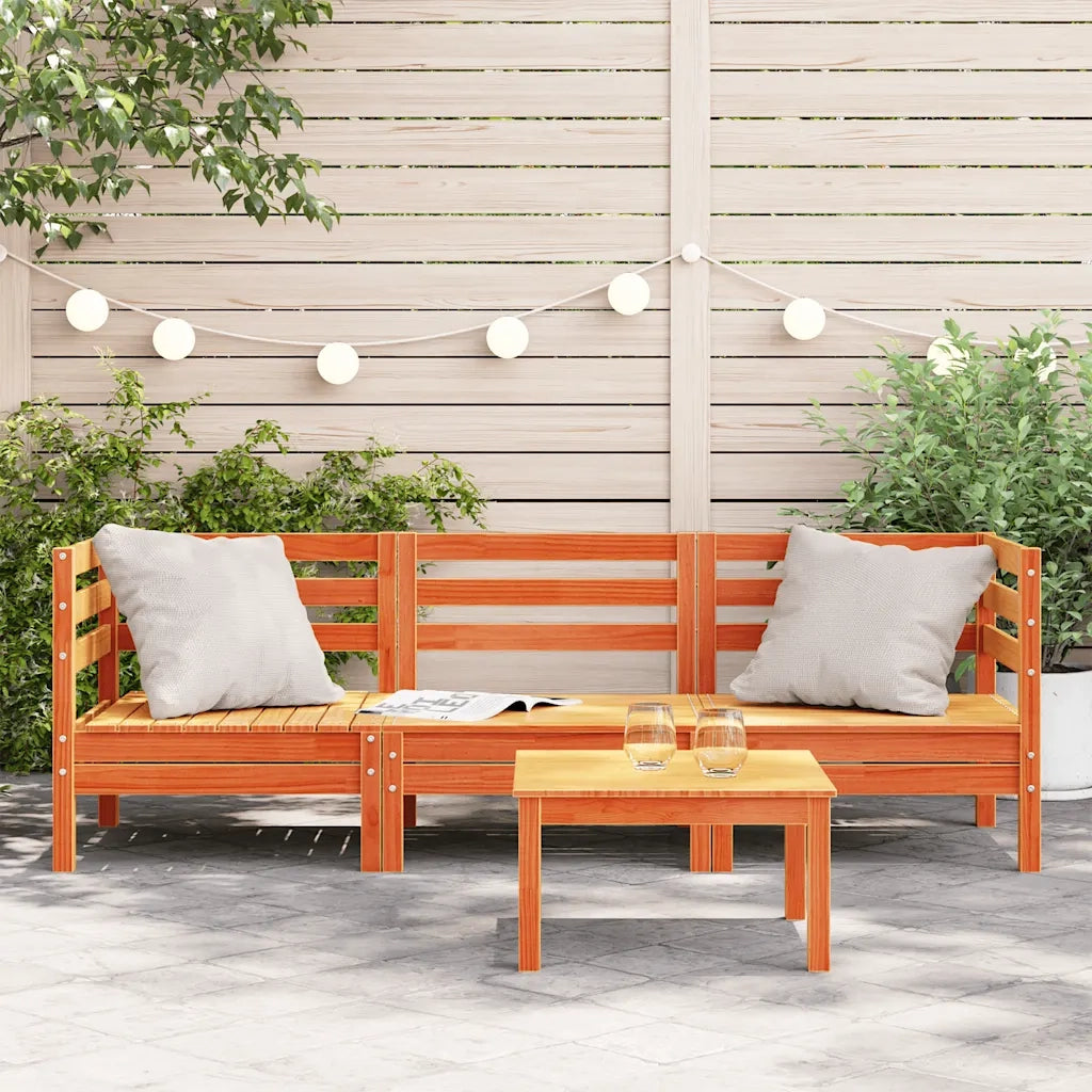 Divano da esterno-Divano da Giardino a 3 Posti Marrone Cera Legno Massello Pino 573421