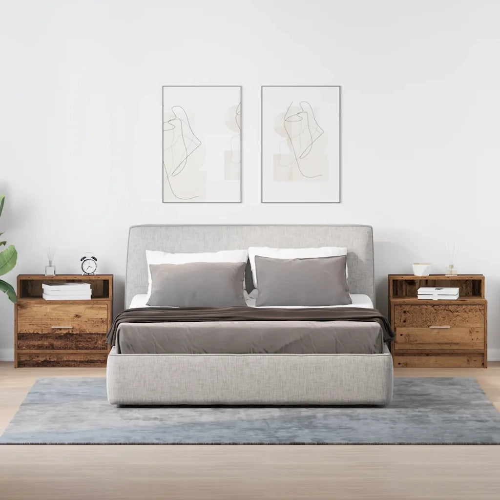 Comodini con Cassetto 2 pz-Set di 2 Tavolino da notte in Legno Antico 51x31x47 cm