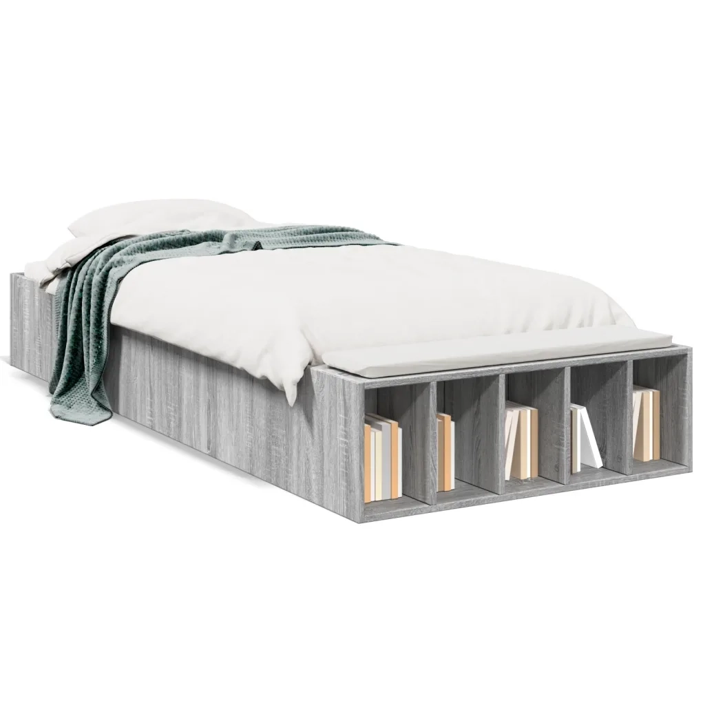 Letto singolo | Letto per adulti | Giroletto Grigio Sonoma 100x200 cm in Legno Multistrato