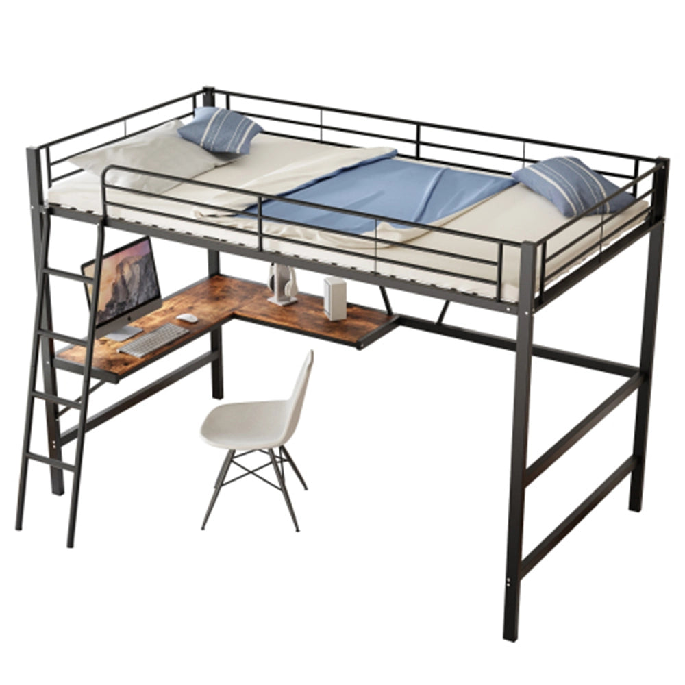 Letto a castello 90x200cm - Xylo - Nero con scrivania a L e scaffale