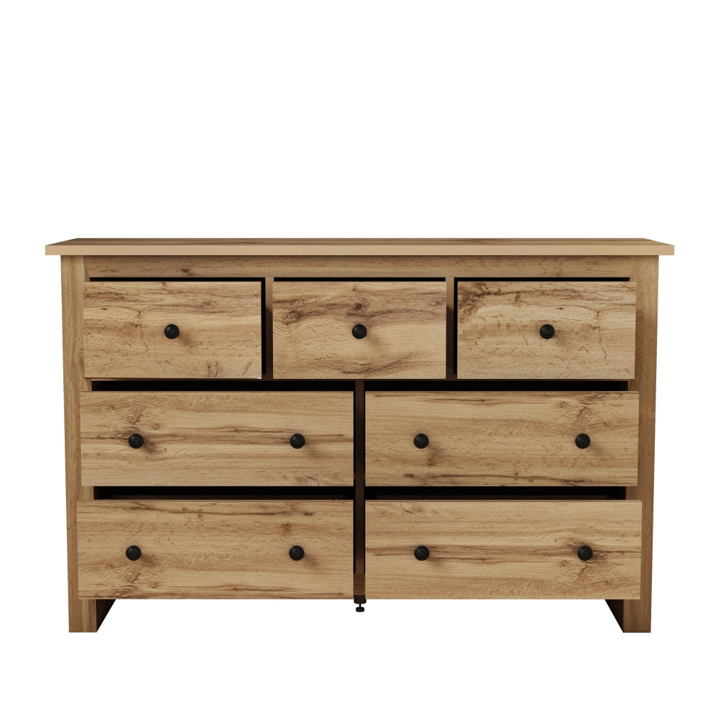 Credenza con 7 cassetti e piedino centrale regolabile - per cucina e soggiorno - 152x40x89 cm - color legno
