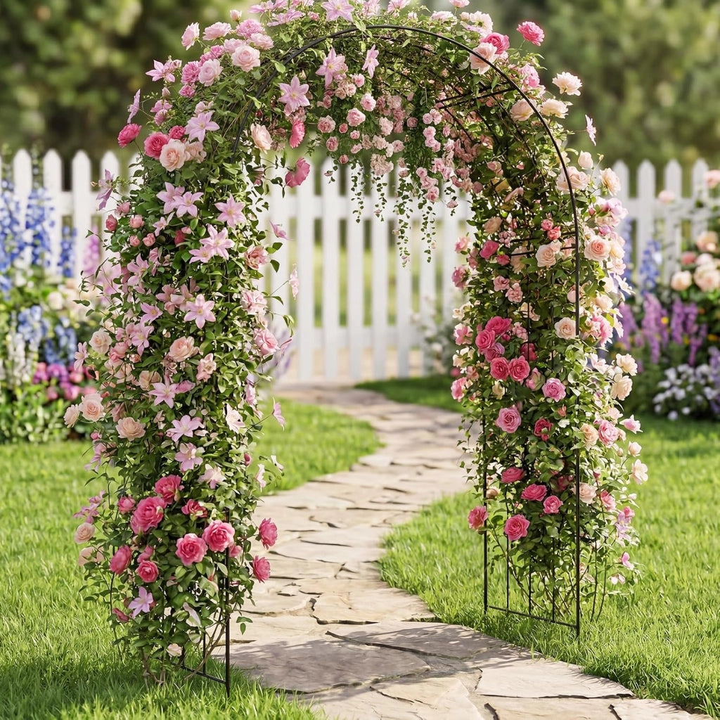 Arco per Rampicanti da Giardino in Metallo con Motivo Floreale | Pergolato per Piante Rampicanti da Girdino e Cortile, Pergola Decorativa per Festa e Matrimonio, 145 x 51 x 225 cm