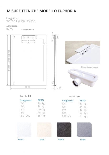Piatto doccia in pietra SOLIDSTONE alto 2,8 cm con bordo - Grigio - Misura: 90x180 x 2,8h
