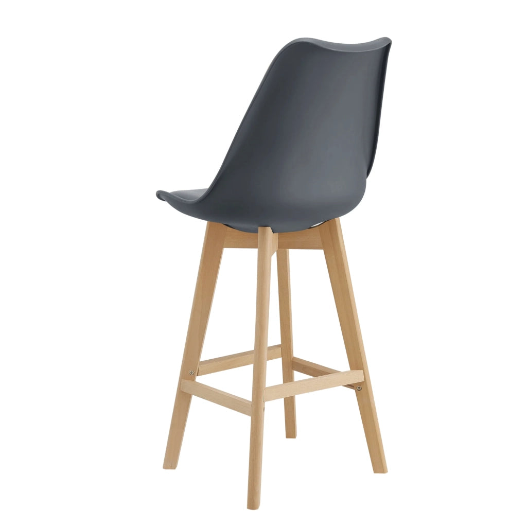 Set di 2 sgabelli da bar con seduta schienale e poggiapiedi imbottito plastica sintetica finitura faggio 105 cm grigio 03_0002779