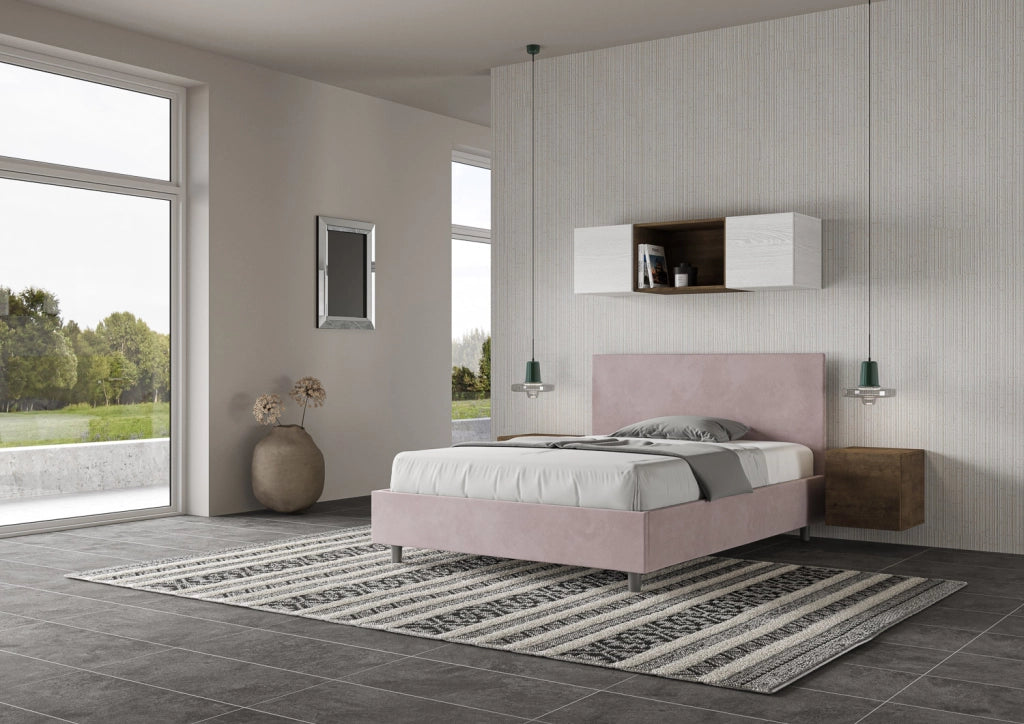 BS COM Letto una piazza e mezza con rete imbottito 130x210 microfibra glicine