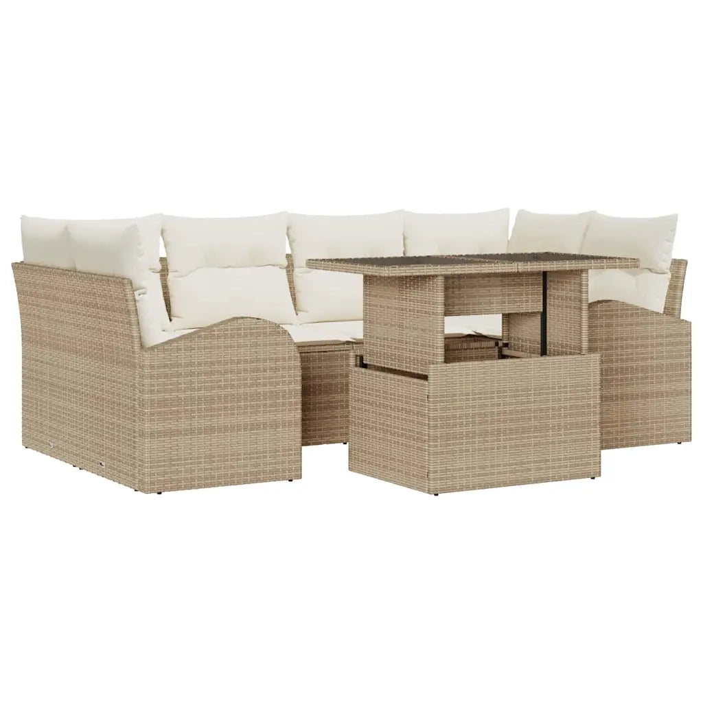 Set Divano da Giardino 7 pcs Beige Rattan in Polipropilene