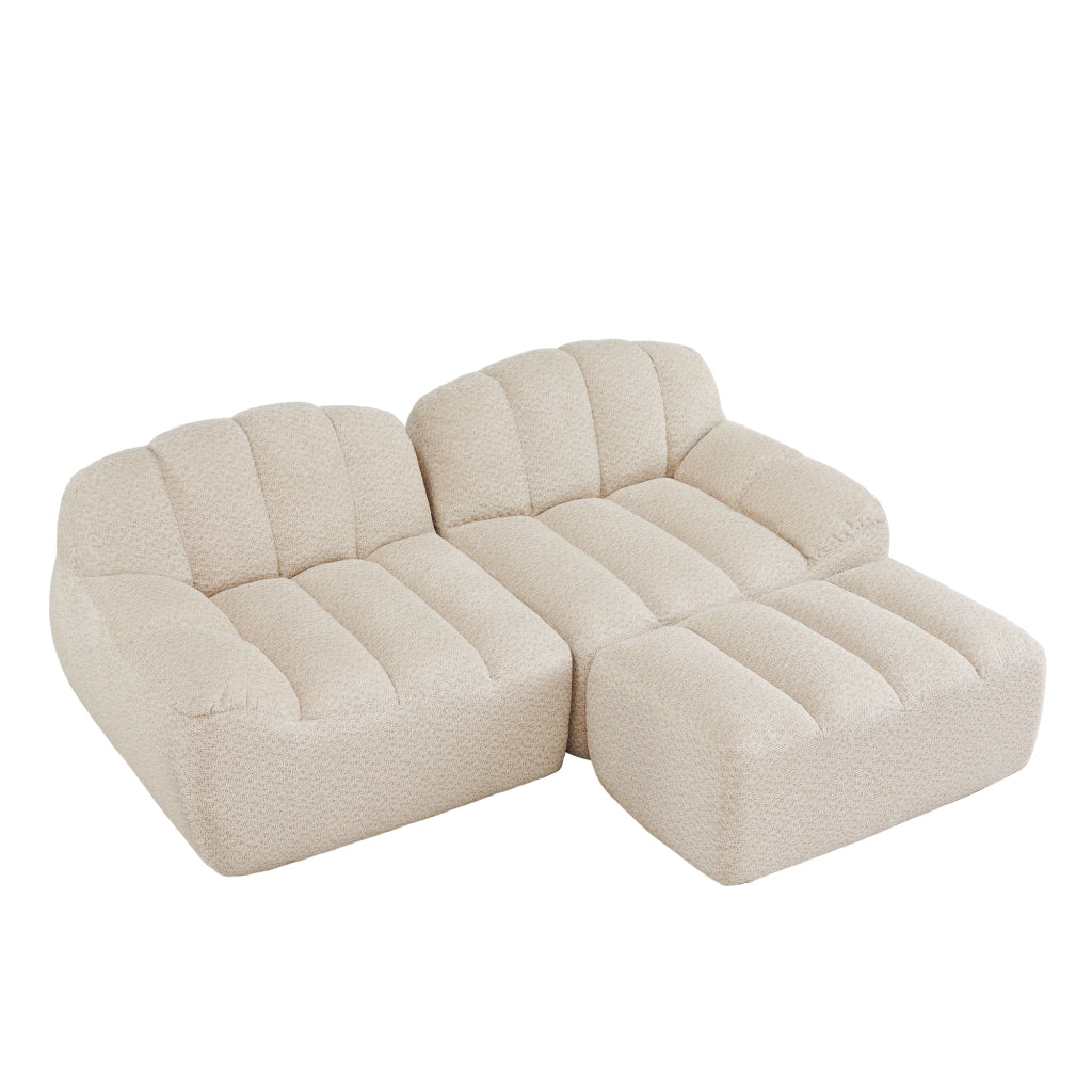 Divano Angolare Modulare 2 Posti con Poggiapiedi ¨C MINIMAL ¨C Tessuto Beige, Senza Montaggio