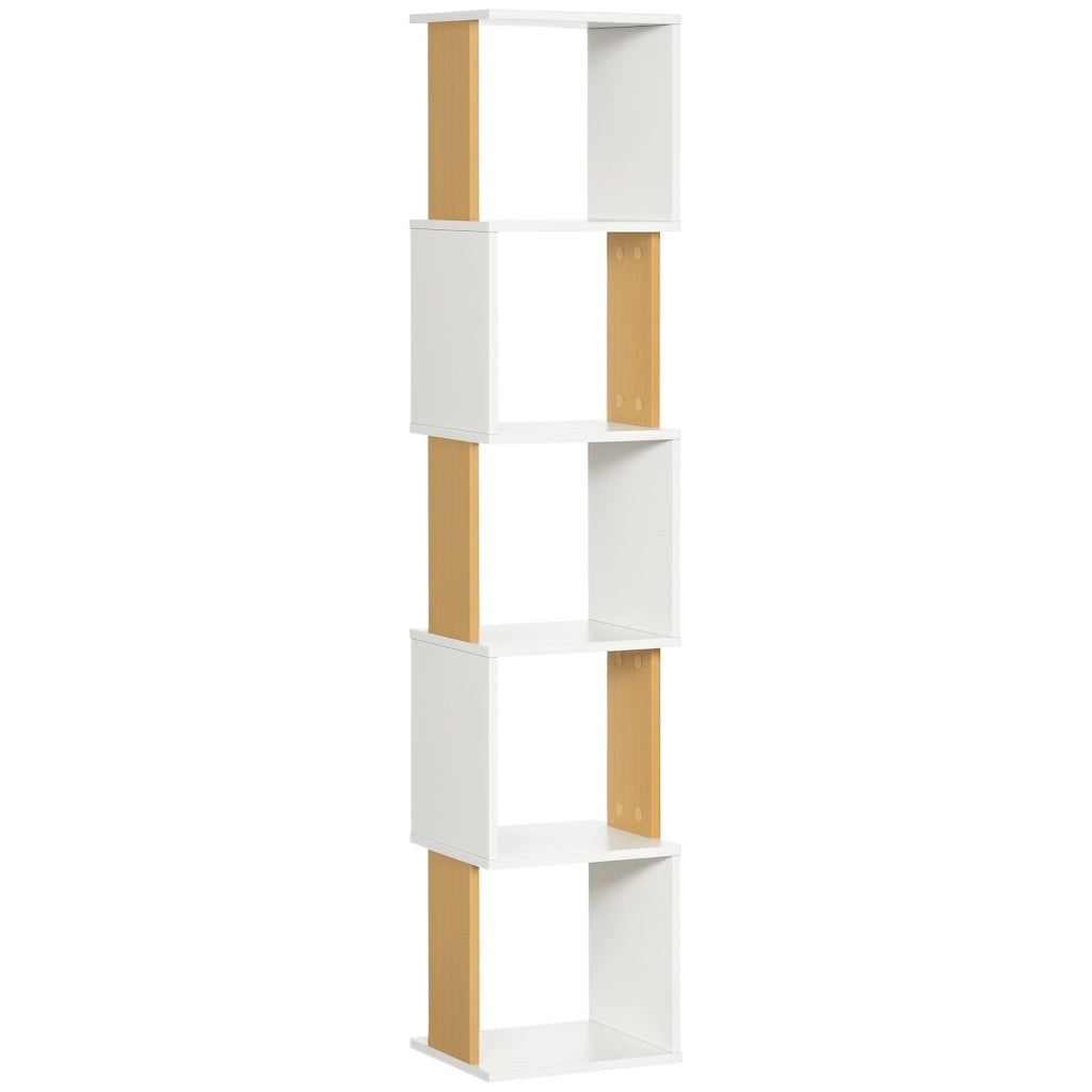 Libreria a Forma S con 5 Ripiani per Libri ¨C Zephmum ¨C Bianco 33x28x161 cm