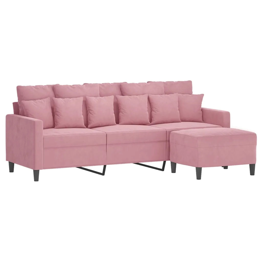 Divano a 3 Posti con Poggiapiedi rosa 180 cm in Velluto 3201110