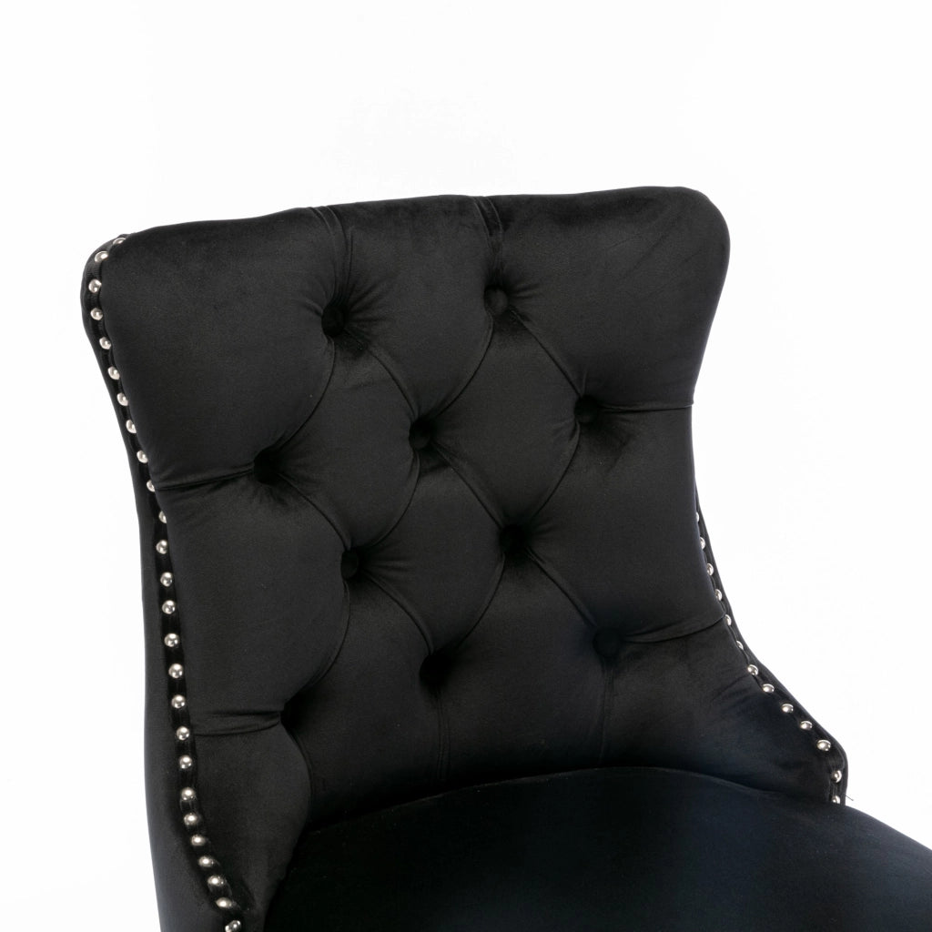 Sgabelli da Bar in Velluto con Gambe in Legno e Bottoni ¨C MINIMAL ¨C Set 2, Nero