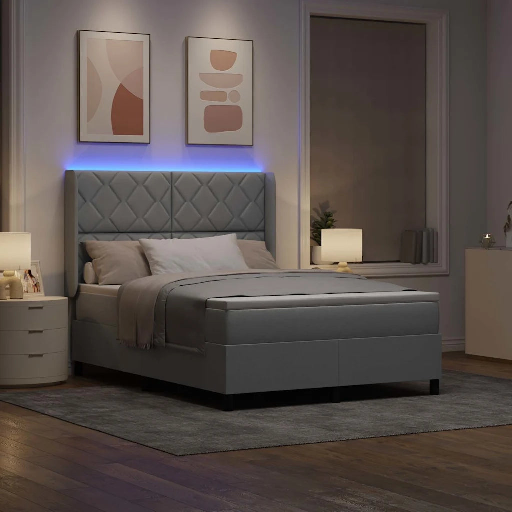 Letto a Sorgente LED Grigio chiaro 160 x 200 cm Tessuto