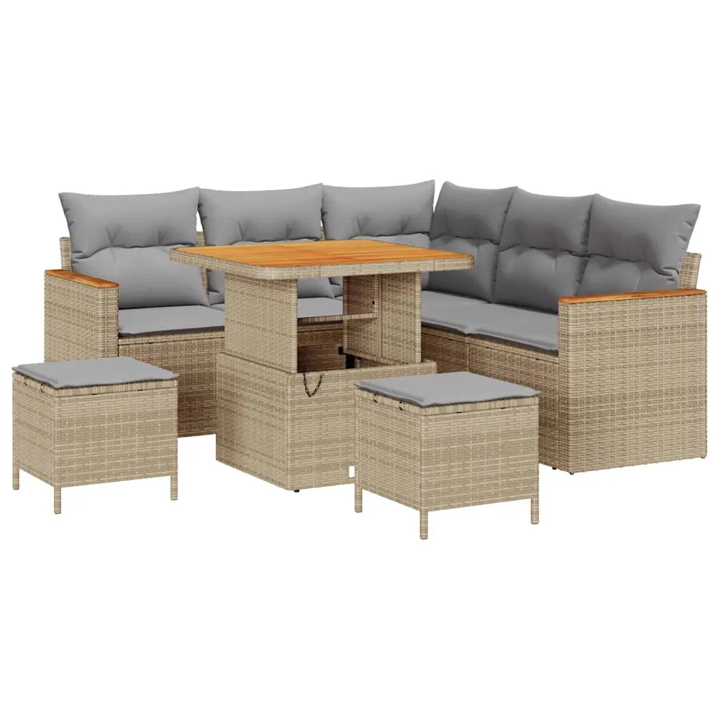 Set Divano da Giardino con cuscino 8 pcs Beige Poly Rattan