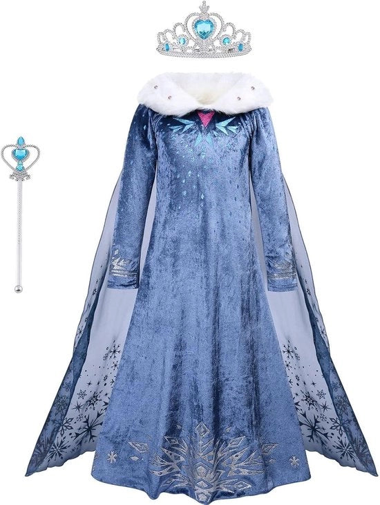 Costume da principessa per ragazze - Anna e Elsa con corona da principessa e strega - Abito da indossare per feste di costume, carnevale, Natale, matrimoni