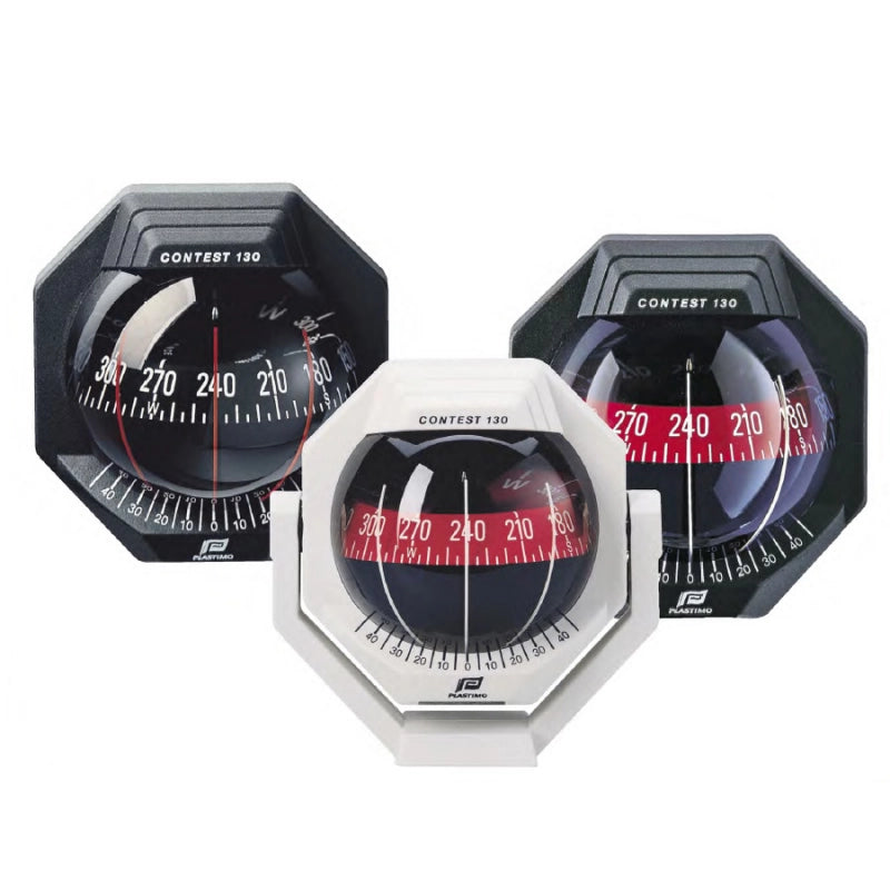 BUSSOLA CONTEST 130 WHITE COMPASS WITH RED FLAT CARD MOUNTING ON BRACKET