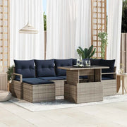 Set Divano da Giardino 7 pcs Grigio e Blu Navy Poly Rattan 3348861
