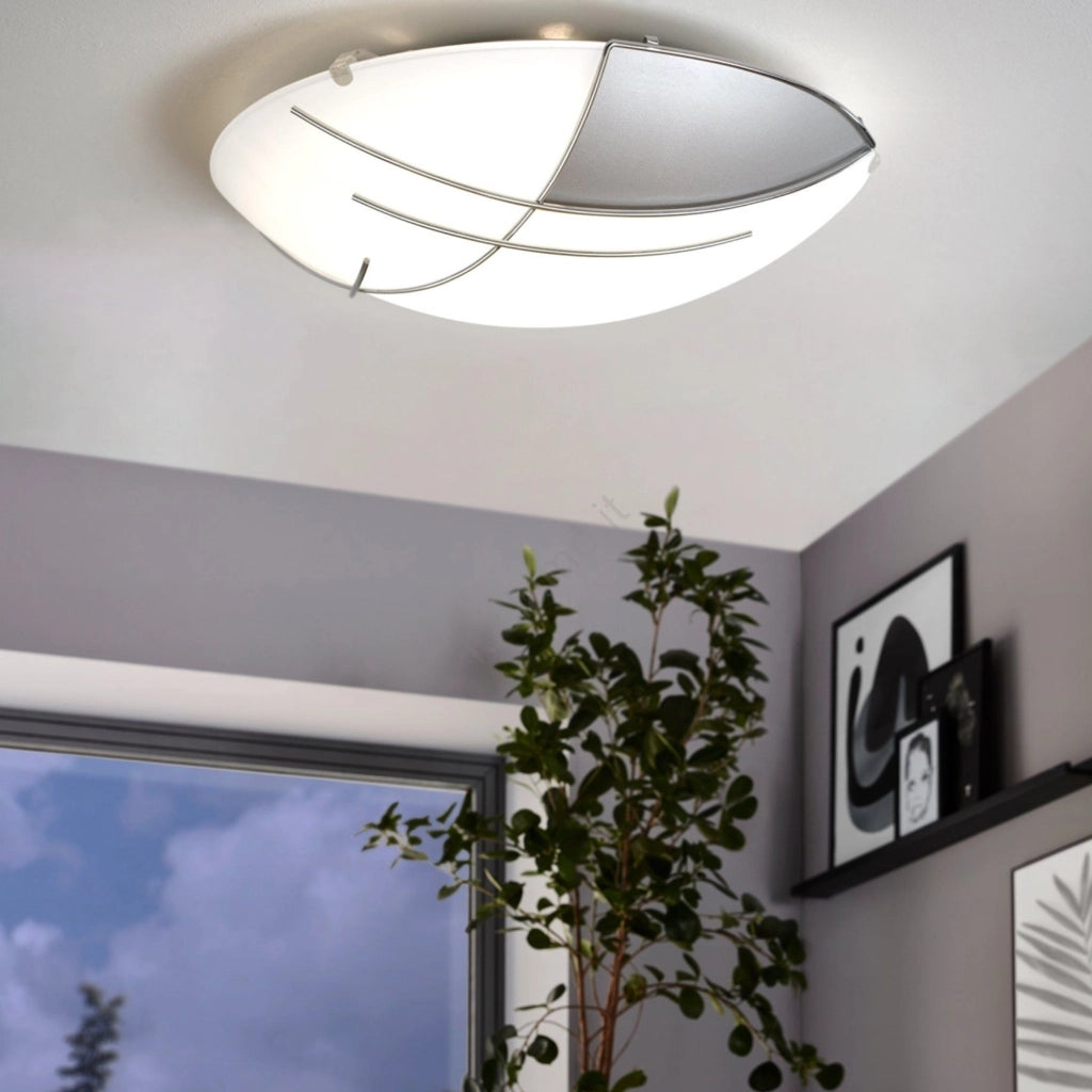 Plafoniera/Applique Contemporanea Raya Vetro Argento E Bianco 1 Luce E27