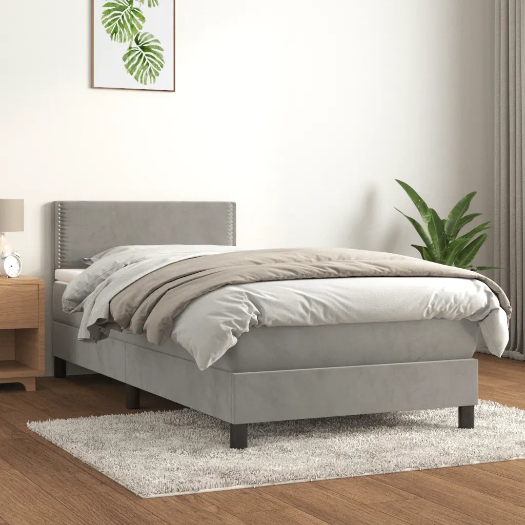 Letto singolo | Letto per adulti | Giroletto a Molle con Materasso Grigio Chiaro 100x200cm Velluto