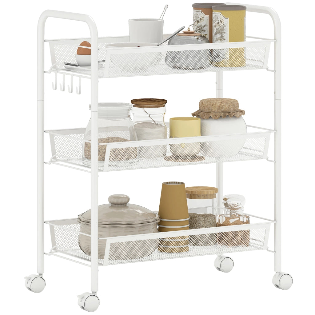 Carrello 3 Ripiani con Ruote ¨C Xylo ¨C Bianco 45x26,5x63 cm Salvaspazio