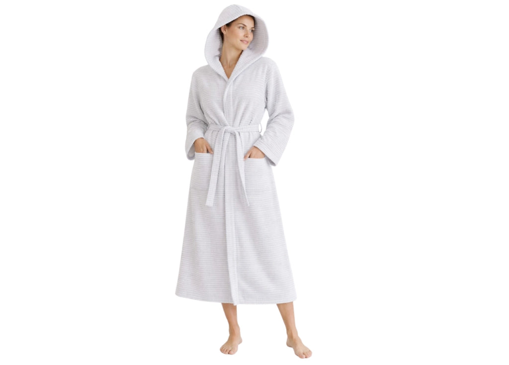Accappatoio Con Cappuccio In Morbida Spugna Mod. Boutique Tinta Unita Bianco - M-L - Bianco
