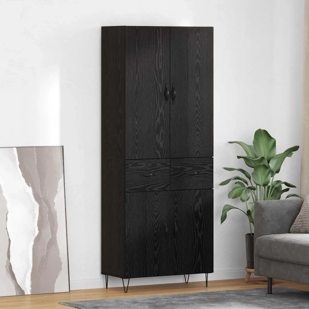 Credenza 2 pz-Set di 2 Buffet-Armadio da cucina Rovere Nero Legno ingegnerizzato e vetro 688644