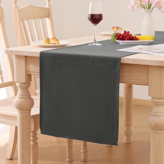 Tavolo da pranzo in lino 40 x 140 cm con effetto loto, lavabile, impermeabile, decorazione moderna per cucina e festa, grigio scuro
