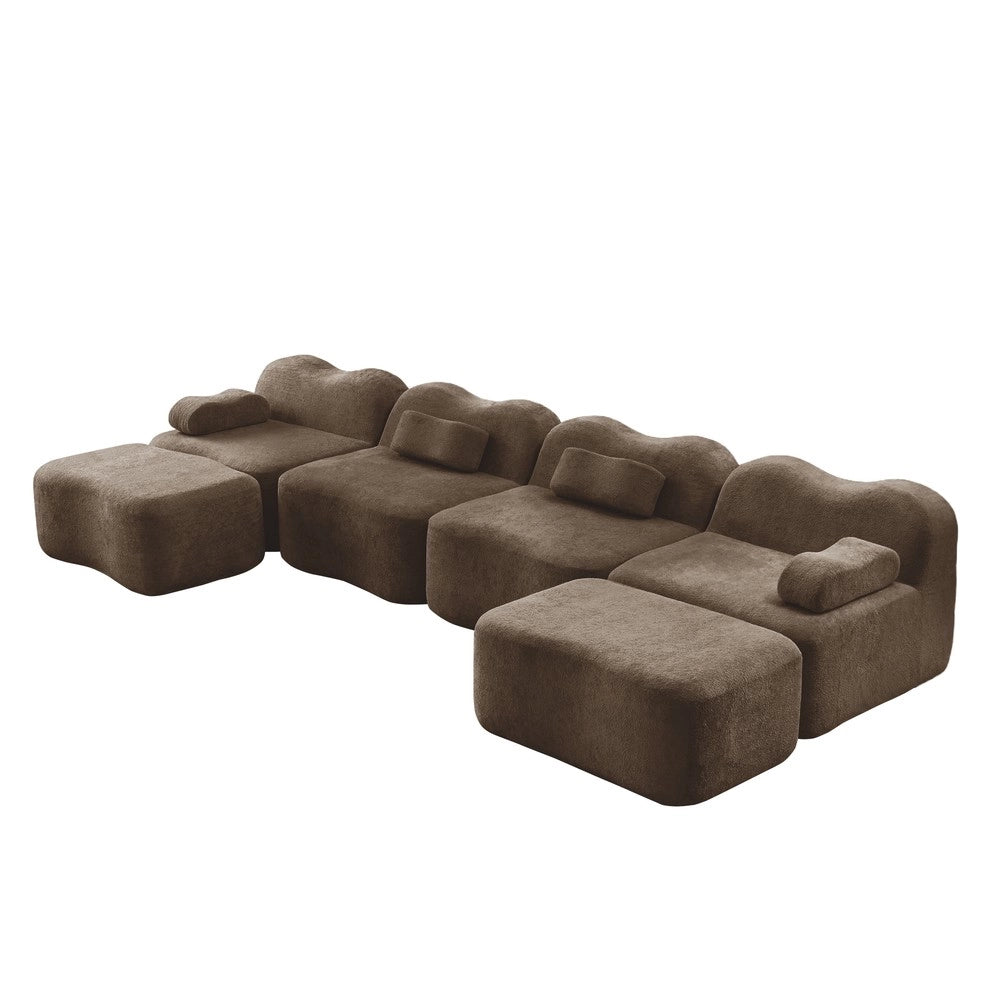 Divano Modulare U 4 Posti con 2 Ottoman ¨C Xylo ¨C Tessuto Morbido, Marrone