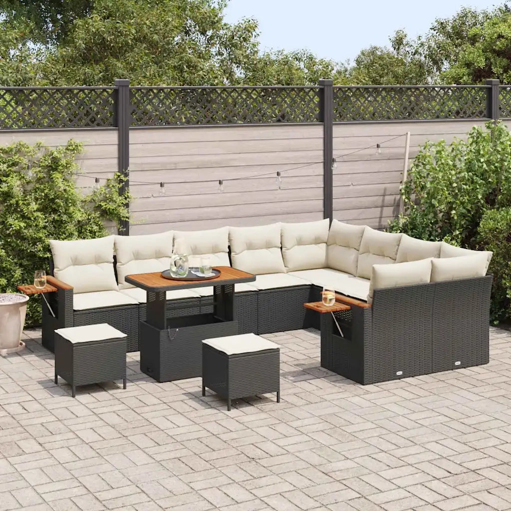 Set Divano da Giardino 13 pcs Nero e Crema polyrattan