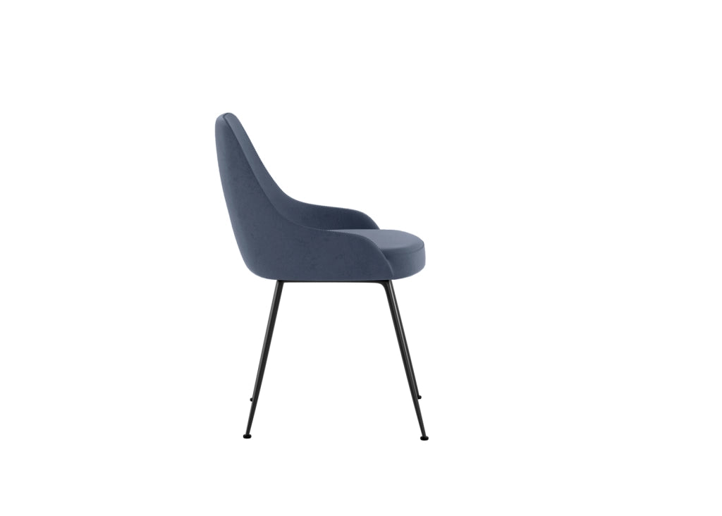Sedia Nandy imbottita in microfibra avio con gambe coniche in metallo verniciato nero - Design moderno per zona living e pranzo