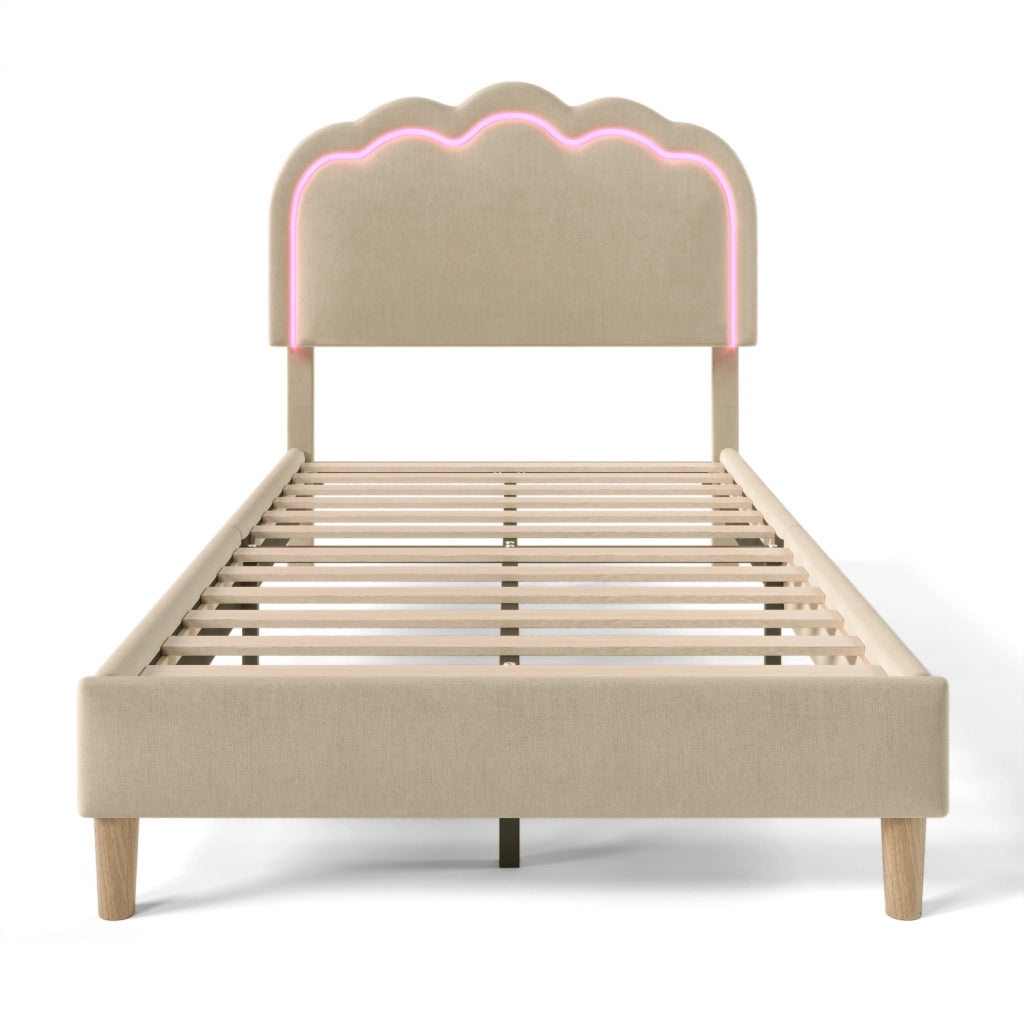 letto imbottito lino beige 90 x 190 cm