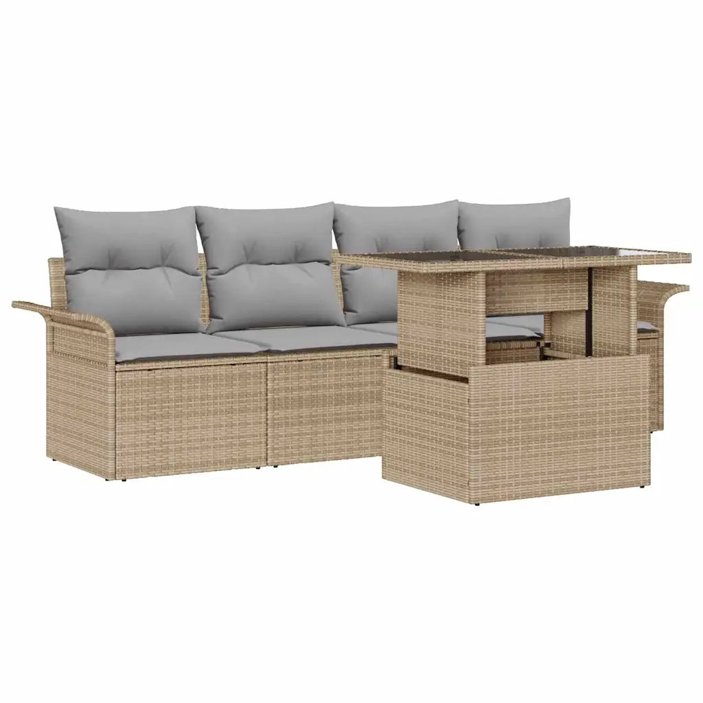 Set Divano da Giardino con cuscino 5 pcs Beige polyrattan 3348186