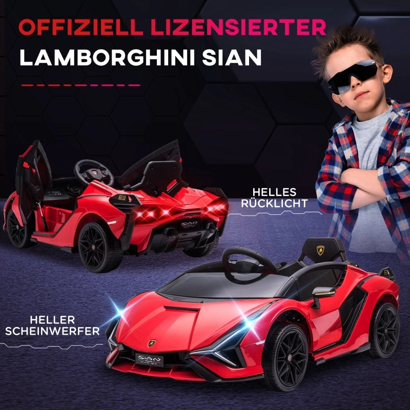 Macchina elettrica per bambini 12V 2 modalit¨¤ di guida Lamborghini SIAN SUV con telecomando, musica (MP3/USB), luci, 37-60 mesi, metallo rosso, 108