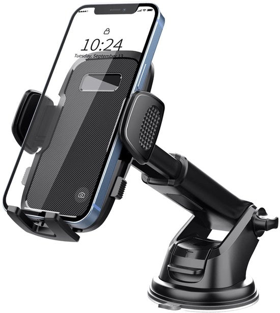 Supporto per telefono per auto 2 in 1 con morsetta, da fissare al cruscotto e parabrezza - Supporto per telefono - Supporto per telefono per auto - Stazione di ricarica per telefono - Universale e regolabile - Adatto a tutti i telefoni - Nero