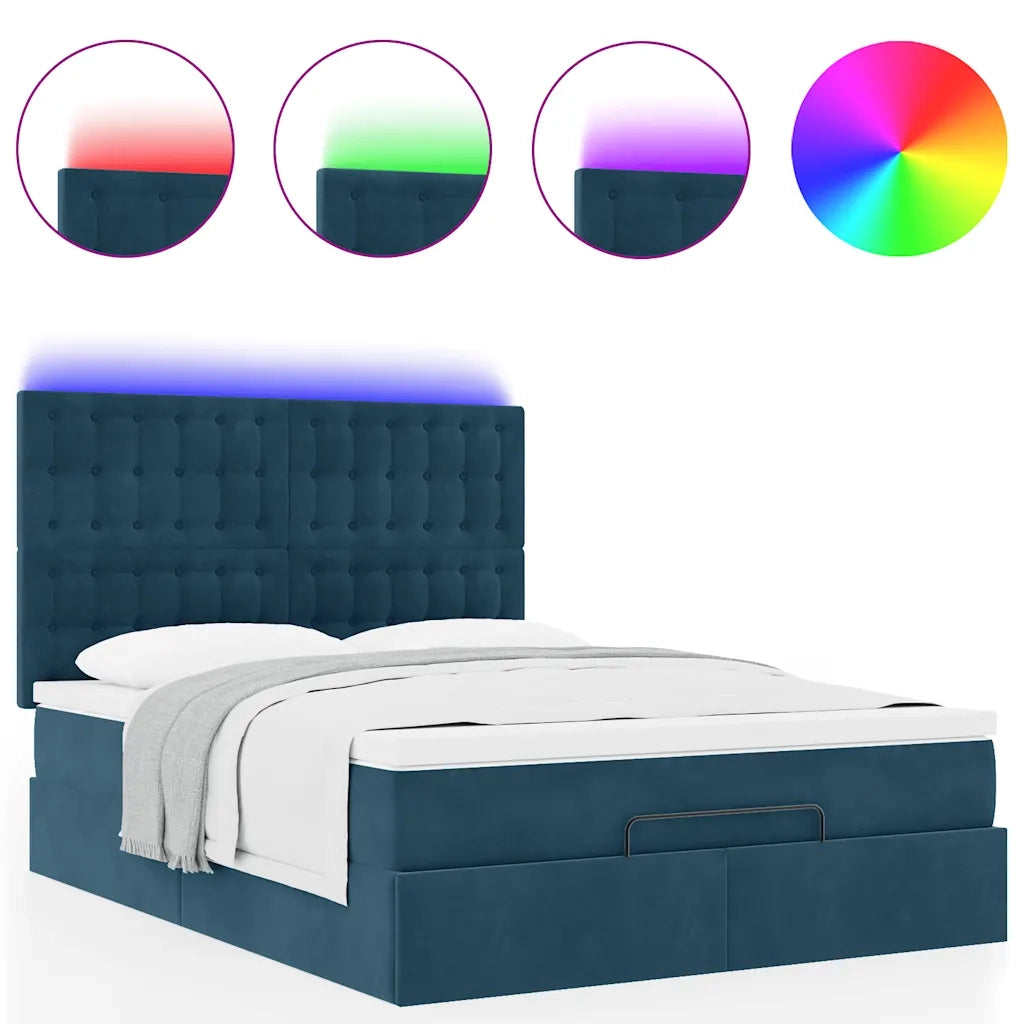 Struttura Letto Pouf con Materassi Blu 140x200cm in Velluto 3314472